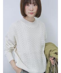 Samansa Mos2 blue | 【マシンウォッシャブル】ケーブルニットプルオーバー(ニット/セーター)