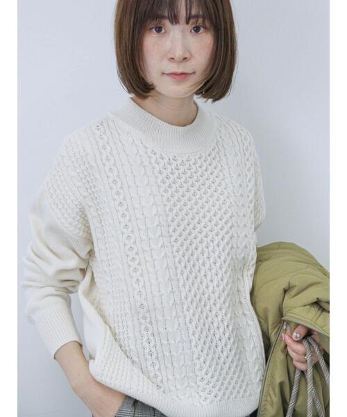 Samansa Mos2 blue（サマンサモスモスブルー）の「【マシンウォッシャブル】ケーブルニットプルオーバー（ニット/セーター・レディース・ベージュ/オフホワイト/ブルー/グレー/イエロー・F）」の2枚目の写真