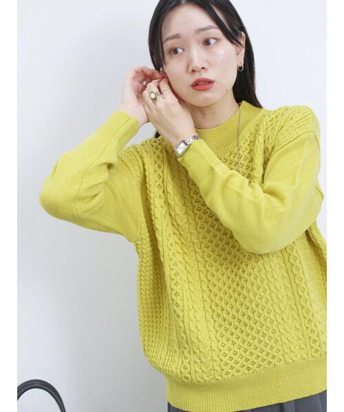 Samansa Mos2 blue（サマンサモスモスブルー）の「【マシンウォッシャブル】ケーブルニットプルオーバー（ニット/セーター・レディース・ベージュ/オフホワイト/ブルー/グレー/イエロー・F）」の5枚目の写真