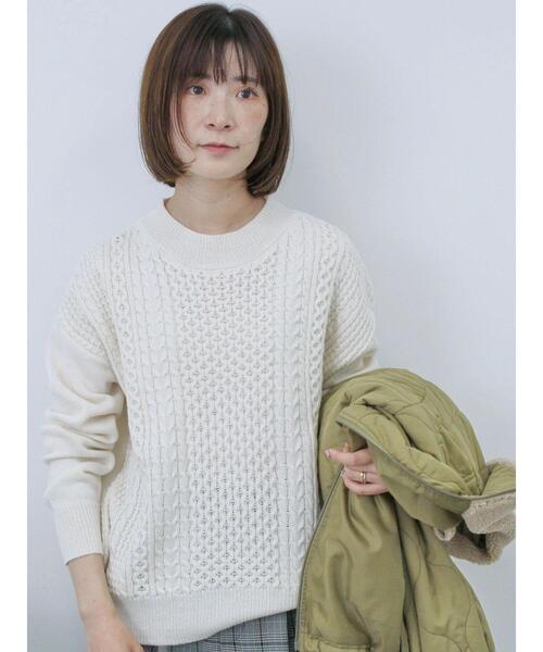 Samansa Mos2 blue（サマンサモスモスブルー）の「【マシンウォッシャブル】ケーブルニットプルオーバー（ニット/セーター・レディース・ベージュ/オフホワイト/ブルー/グレー/イエロー・F）」の10枚目の写真
