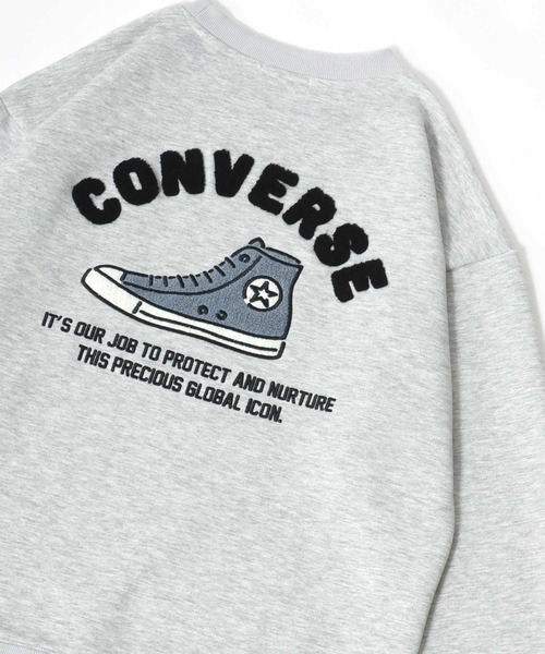 CONVERSE(コンバース)の「CONVERSE/コンバース オーバーサイズ シューズ ワンポイント刺繍 フロント バックプリント スウェットトレーナー レディース メンズ(スウェット・レディース・ベージュ系その他/スミクロ/ブルー系その他/アッシュグレー/ブラック系その他/グレー系その他・M/L/LL)」の4枚目の写真