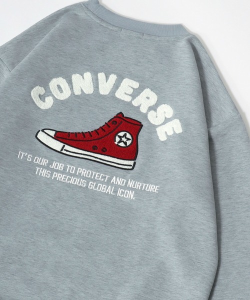 CONVERSE(コンバース)の「CONVERSE/コンバース オーバーサイズ シューズ ワンポイント刺繍 フロント バックプリント スウェットトレーナー レディース メンズ(スウェット・レディース・ベージュ系その他/スミクロ/ブルー系その他/アッシュグレー/ブラック系その他/グレー系その他・M/L/LL)」の6枚目の写真