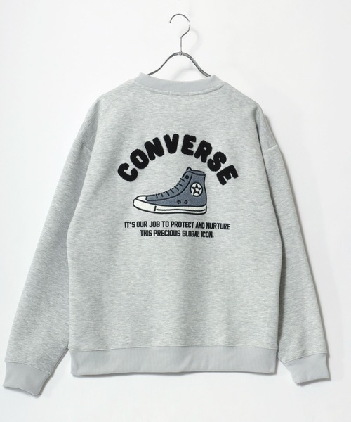 CONVERSE(コンバース)の「CONVERSE/コンバース オーバーサイズ シューズ ワンポイント刺繍 フロント バックプリント スウェットトレーナー レディース メンズ(スウェット・レディース・ベージュ系その他/スミクロ/ブルー系その他/アッシュグレー/ブラック系その他/グレー系その他・M/L/LL)」の12枚目の写真