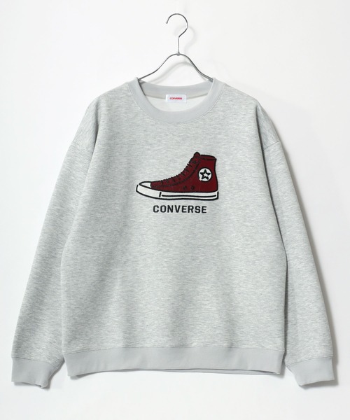 CONVERSE(コンバース)の「CONVERSE/コンバース オーバーサイズ シューズ ワンポイント刺繍 フロント バックプリント スウェットトレーナー レディース メンズ(スウェット・レディース・ベージュ系その他/スミクロ/ブルー系その他/アッシュグレー/ブラック系その他/グレー系その他・M/L/LL)」の7枚目の写真