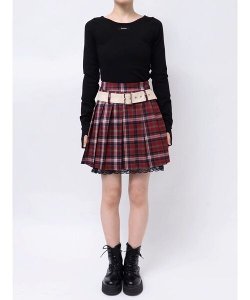 jouetie（ジュエティ）の「ベルトヘムレースミニスカート【セットアップ対応】卒業式 入学式（スカート・レディース・ブルー/グレー/レッド・MEDIUM）」の6枚目の写真