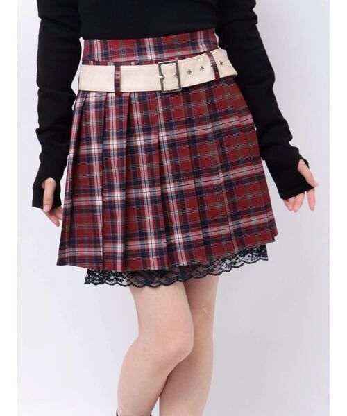 jouetie（ジュエティ）の「ベルトヘムレースミニスカート【セットアップ対応】卒業式 入学式（スカート・レディース・ブルー/グレー/レッド・MEDIUM）」の12枚目の写真