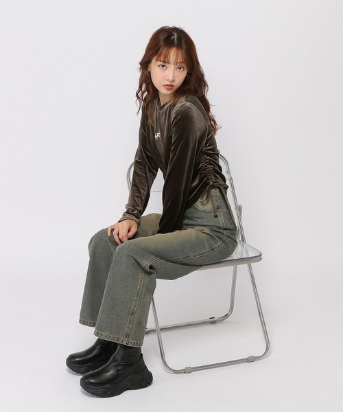 3.3 Field Trip （3.3フィールドトリップ）の「3.3 Field Trip／ベロアアシメプルオーバー（Tシャツ/カットソー・レディース・ブラック/グレー・FREE）」の5枚目の写真