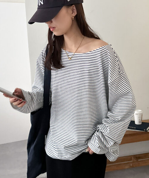 DISCOAT(ディスコート)の「【新色追加!/WEB限定】2WAYワンショルプルオーバー(Tシャツ/カットソー・レディース・ネイビー/ブラック/ピンク系その他/ホワイト系その他/レッド/ピンク/ライトグレー/オフホワイト/チャコールグレー/ブラック系その他/ブラウン/ダークブルー/モカ/アイボリー・MEDIUM)」の10枚目の写真