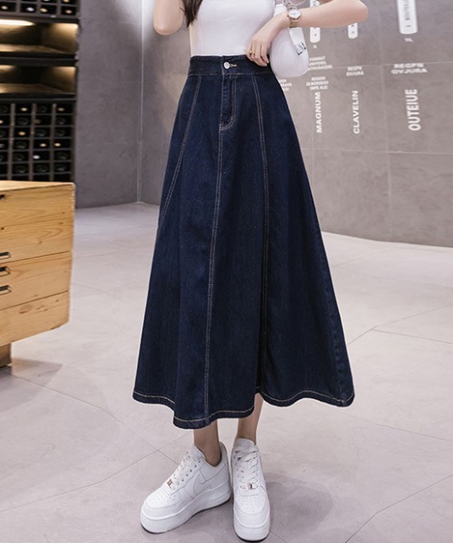 paravion（パラビオン）の「フレアデニムスカート／ウエストゴム（デニムスカート・レディース・ライトブルー/ネイビー・LARGE/MEDIUM/SMALL）」の2枚目の写真