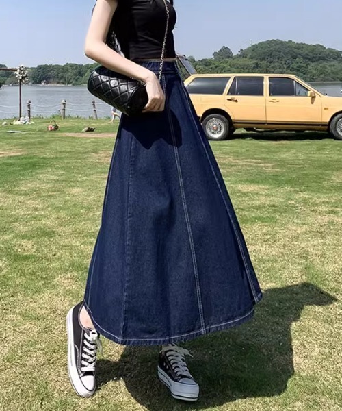 paravion（パラビオン）の「フレアデニムスカート／ウエストゴム（デニムスカート・レディース・ライトブルー/ネイビー・LARGE/MEDIUM/SMALL）」の5枚目の写真