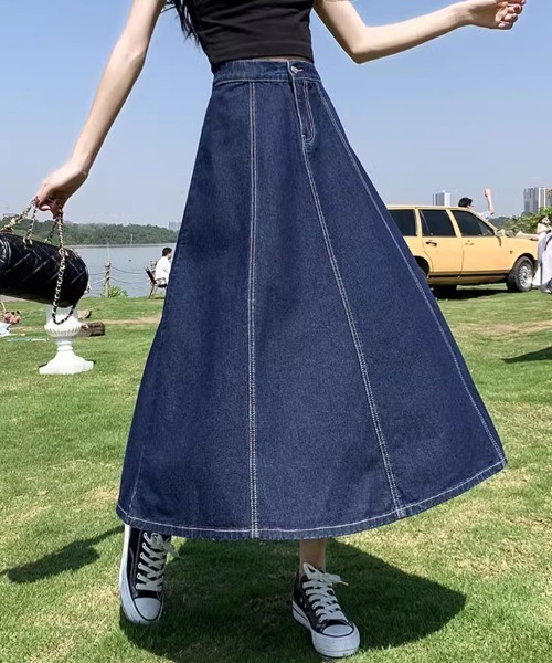 paravion（パラビオン）の「フレアデニムスカート／ウエストゴム（デニムスカート・レディース・ライトブルー/ネイビー・LARGE/MEDIUM/SMALL）」の10枚目の写真