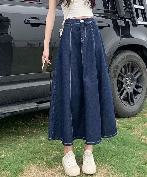 paravion（パラビオン）の「フレアデニムスカート／ウエストゴム（デニムスカート・レディース・ライトブルー/ネイビー・LARGE/MEDIUM/SMALL）」の11枚目の写真