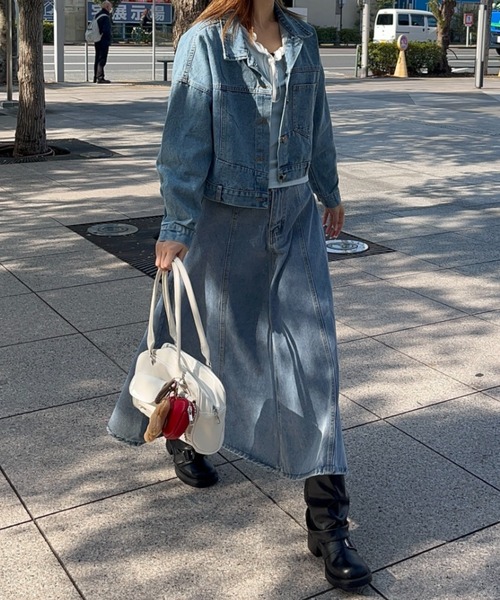 paravion（パラビオン）の「フレアデニムスカート／ウエストゴム（デニムスカート・レディース・ライトブルー/ネイビー・LARGE/MEDIUM/SMALL）」の17枚目の写真