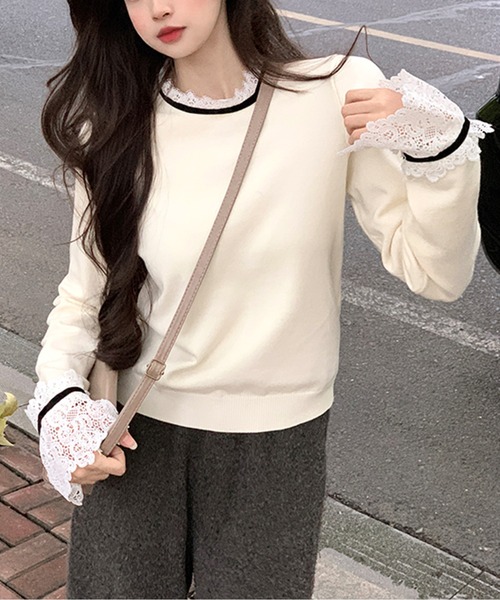 フリルレースリブニットトップス（ニット/セーター）｜AMAJI（アマジ）