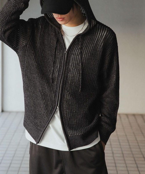 SENSE OF PLACE by URBAN RESEARCH（センスオブプレイスバイアーバンリサーチ）の「シアーメッシュフーディージップパーカー（パーカー・メンズ・ライトベージュ/ブラック/ブラウン・MEDIUM/LARGE）」の2枚目の写真