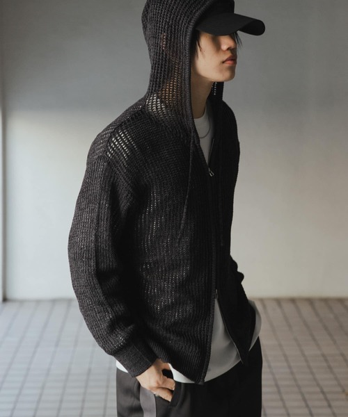 SENSE OF PLACE by URBAN RESEARCH（センスオブプレイスバイアーバンリサーチ）の「シアーメッシュフーディージップパーカー（パーカー・メンズ・ライトベージュ/ブラック/ブラウン・MEDIUM/LARGE）」の4枚目の写真