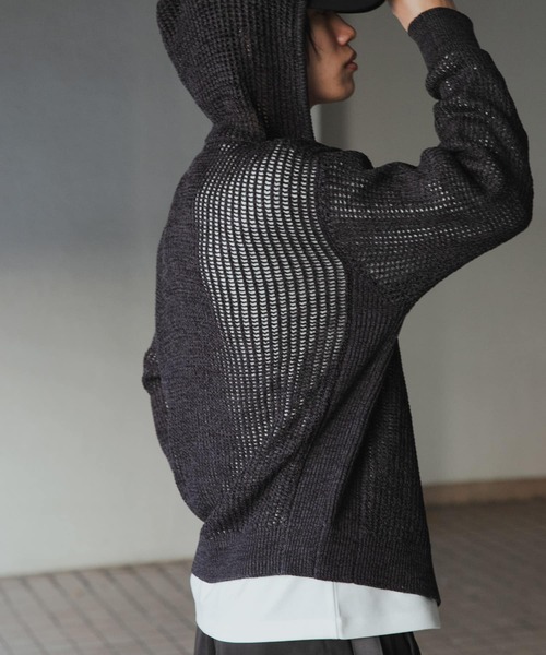 SENSE OF PLACE by URBAN RESEARCH（センスオブプレイスバイアーバンリサーチ）の「シアーメッシュフーディージップパーカー（パーカー・メンズ・ライトベージュ/ブラック/ブラウン・MEDIUM/LARGE）」の5枚目の写真