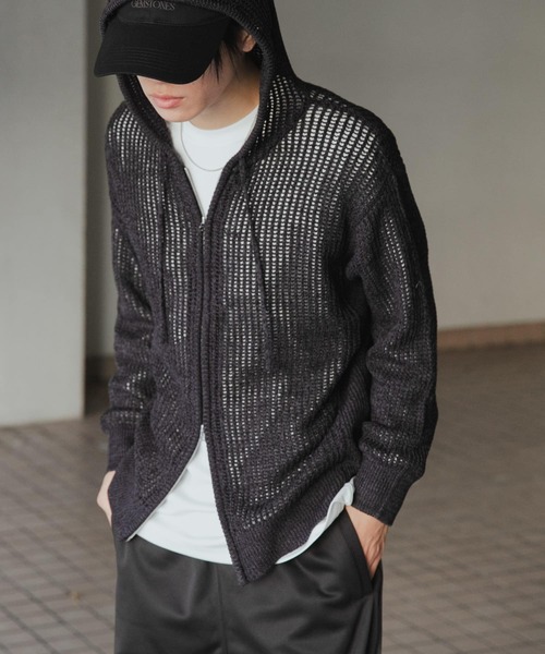 SENSE OF PLACE by URBAN RESEARCH（センスオブプレイスバイアーバンリサーチ）の「シアーメッシュフーディージップパーカー（パーカー・メンズ・ライトベージュ/ブラック/ブラウン・MEDIUM/LARGE）」の6枚目の写真