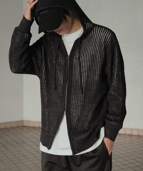 SENSE OF PLACE by URBAN RESEARCH（センスオブプレイスバイアーバンリサーチ）の「シアーメッシュフーディージップパーカー（パーカー・メンズ・ライトベージュ/ブラック/ブラウン・MEDIUM/LARGE）」の7枚目の写真