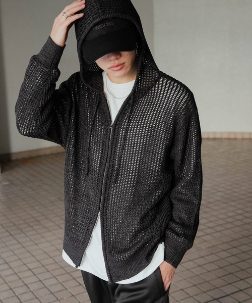 SENSE OF PLACE by URBAN RESEARCH（センスオブプレイスバイアーバンリサーチ）の「シアーメッシュフーディージップパーカー（パーカー・メンズ・ライトベージュ/ブラック/ブラウン・MEDIUM/LARGE）」の8枚目の写真