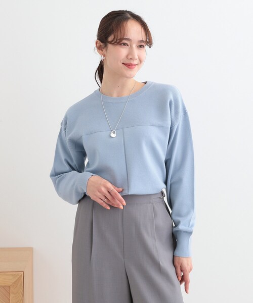 SHOO・LA・RUE（シューラルー）の「【S-LL/洗える】顔回りすっきりガーター編み切り替えニット（ニット/セーター・レディース・グレー/ライトブルー/オフホワイト・04/03/02/01）」の11枚目の写真