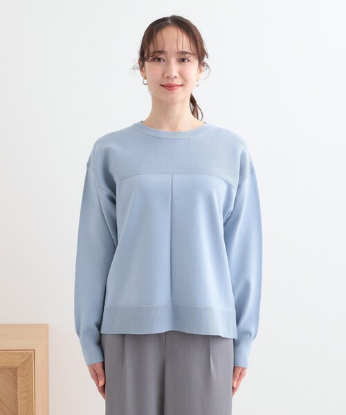 SHOO・LA・RUE（シューラルー）の「【S-LL/洗える】顔回りすっきりガーター編み切り替えニット（ニット/セーター・レディース・グレー/ライトブルー/オフホワイト・04/03/02/01）」の5枚目の写真