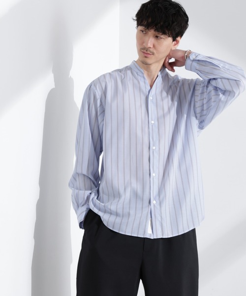 NANO universe（ナノユニバース）の「「大人のワイドシャツ」バンドカラー ストライプ 長袖（シャツ/ブラウス・メンズ・ベージュ/グレー/サックスブルー・M/L）」の3枚目の写真