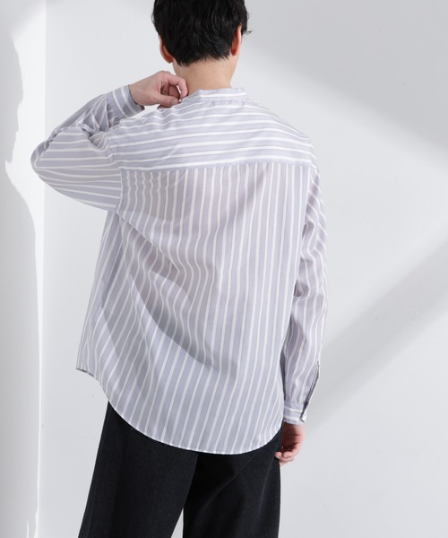 NANO universe（ナノユニバース）の「「大人のワイドシャツ」バンドカラー ストライプ 長袖（シャツ/ブラウス・メンズ・ベージュ/グレー/サックスブルー・M/L）」の14枚目の写真