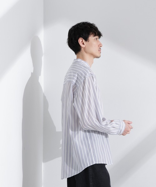 NANO universe（ナノユニバース）の「「大人のワイドシャツ」バンドカラー ストライプ 長袖（シャツ/ブラウス・メンズ・ベージュ/グレー/サックスブルー・M/L）」の13枚目の写真