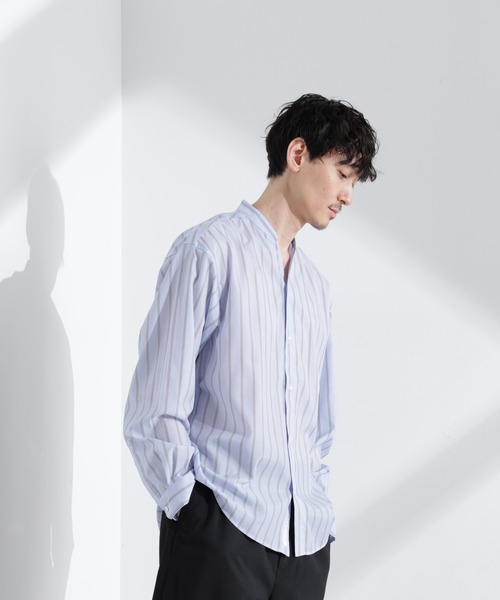NANO universe（ナノユニバース）の「「大人のワイドシャツ」バンドカラー ストライプ 長袖（シャツ/ブラウス・メンズ・ベージュ/グレー/サックスブルー・M/L）」の20枚目の写真