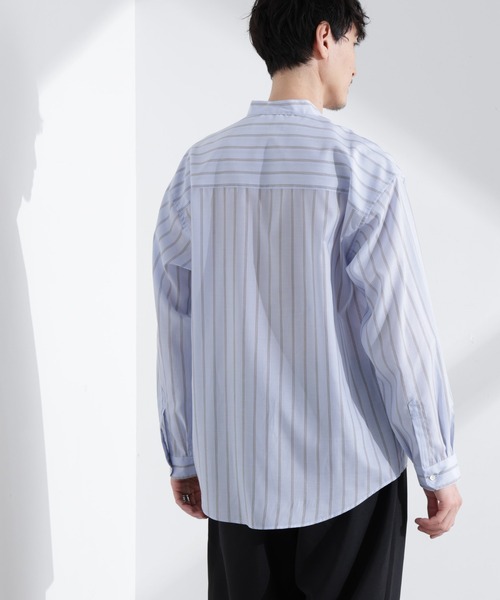NANO universe（ナノユニバース）の「「大人のワイドシャツ」バンドカラー ストライプ 長袖（シャツ/ブラウス・メンズ・ベージュ/グレー/サックスブルー・M/L）」の21枚目の写真
