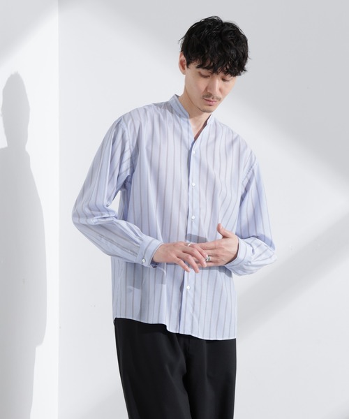 NANO universe（ナノユニバース）の「「大人のワイドシャツ」バンドカラー ストライプ 長袖（シャツ/ブラウス・メンズ・ベージュ/グレー/サックスブルー・M/L）」の19枚目の写真