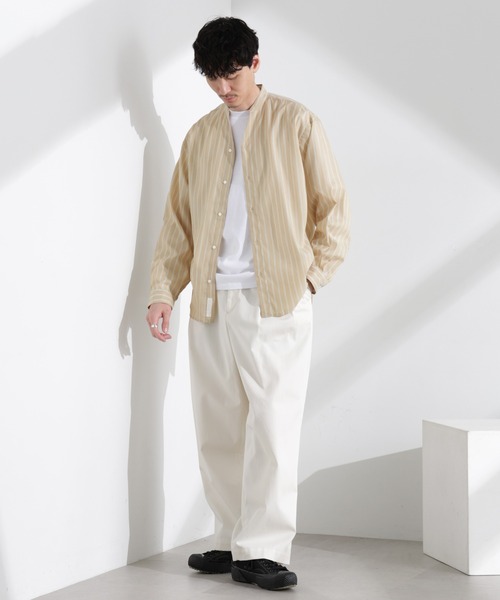 NANO universe（ナノユニバース）の「「大人のワイドシャツ」バンドカラー ストライプ 長袖（シャツ/ブラウス・メンズ・ベージュ/グレー/サックスブルー・M/L）」の8枚目の写真