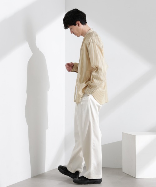 NANO universe（ナノユニバース）の「「大人のワイドシャツ」バンドカラー ストライプ 長袖（シャツ/ブラウス・メンズ・ベージュ/グレー/サックスブルー・M/L）」の10枚目の写真