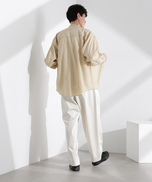 NANO universe（ナノユニバース）の「「大人のワイドシャツ」バンドカラー ストライプ 長袖（シャツ/ブラウス・メンズ・ベージュ/グレー/サックスブルー・M/L）」の11枚目の写真