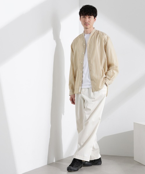 NANO universe（ナノユニバース）の「「大人のワイドシャツ」バンドカラー ストライプ 長袖（シャツ/ブラウス・メンズ・ベージュ/グレー/サックスブルー・M/L）」の9枚目の写真