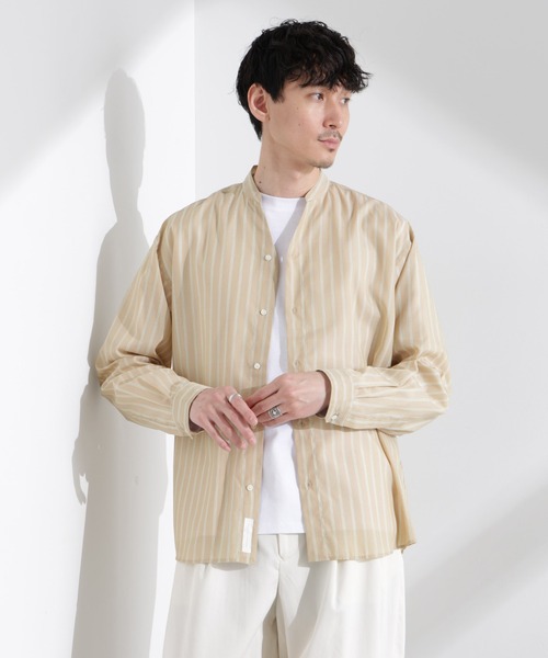 NANO universe（ナノユニバース）の「「大人のワイドシャツ」バンドカラー ストライプ 長袖（シャツ/ブラウス・メンズ・ベージュ/グレー/サックスブルー・M/L）」の5枚目の写真