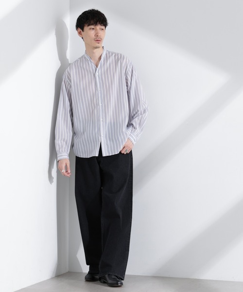 NANO universe（ナノユニバース）の「「大人のワイドシャツ」バンドカラー ストライプ 長袖（シャツ/ブラウス・メンズ・ベージュ/グレー/サックスブルー・M/L）」の15枚目の写真