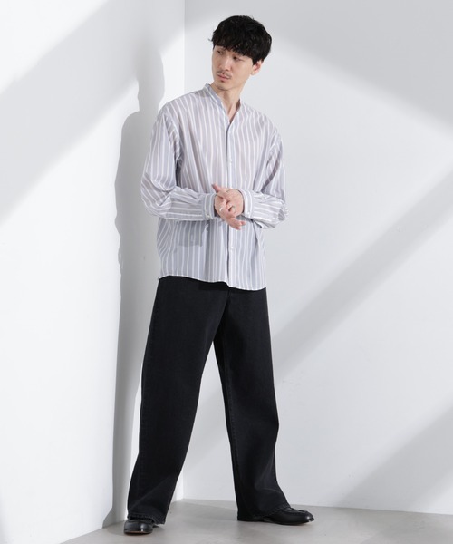 NANO universe（ナノユニバース）の「「大人のワイドシャツ」バンドカラー ストライプ 長袖（シャツ/ブラウス・メンズ・ベージュ/グレー/サックスブルー・M/L）」の16枚目の写真