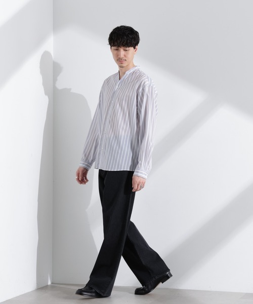 NANO universe（ナノユニバース）の「「大人のワイドシャツ」バンドカラー ストライプ 長袖（シャツ/ブラウス・メンズ・ベージュ/グレー/サックスブルー・M/L）」の17枚目の写真