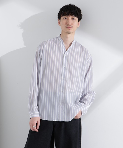 NANO universe（ナノユニバース）の「「大人のワイドシャツ」バンドカラー ストライプ 長袖（シャツ/ブラウス・メンズ・ベージュ/グレー/サックスブルー・M/L）」の12枚目の写真