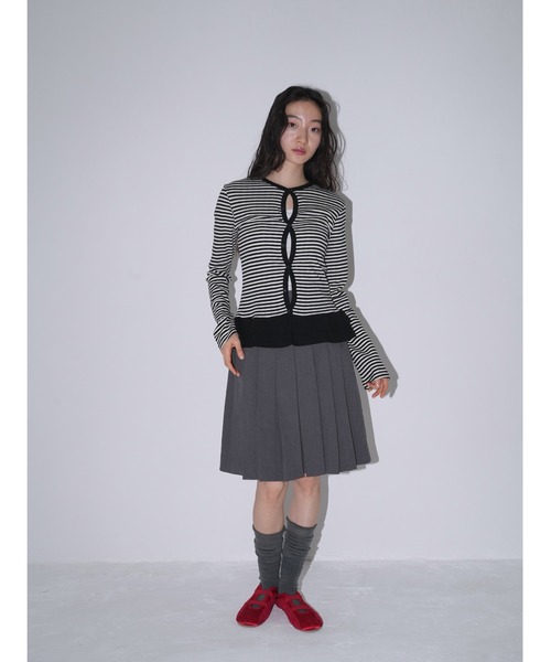 美品✨ビアズリー 裾リボン ボーダー ニット グレー ボーダー