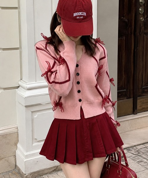 HOOK（フック）の「【HOOK】for　girls　リボン付きカーディガン　ショット丈（カーディガン/ボレロ・レディース・ブルー/ライトベージュ/ピンク/ブラック・MEDIUM/SMALL）」の4枚目の写真