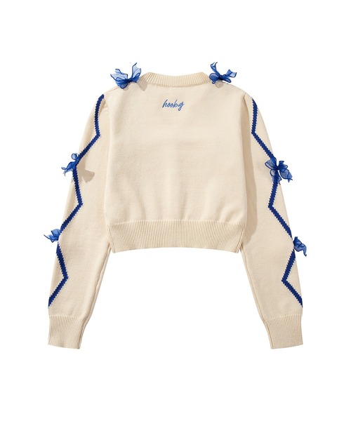 HOOK（フック）の「【HOOK】for　girls　リボン付きカーディガン　ショット丈（カーディガン/ボレロ・レディース・ブルー/ライトベージュ/ピンク/ブラック・MEDIUM/SMALL）」の8枚目の写真
