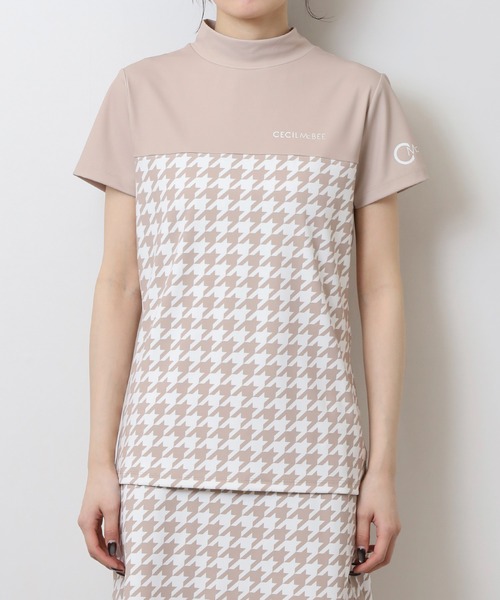 CECIL McBEE（セシルマクビー）の「ハウンドトゥース切り替え半袖モックネックシャツ（Tシャツ/カットソー・レディース・ブラック/ベージュ・2(M)/3(L)/1(S)）」の13枚目の写真