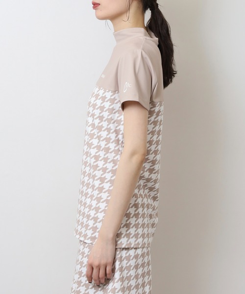 CECIL McBEE（セシルマクビー）の「ハウンドトゥース切り替え半袖モックネックシャツ（Tシャツ/カットソー・レディース・ブラック/ベージュ・2(M)/3(L)/1(S)）」の14枚目の写真