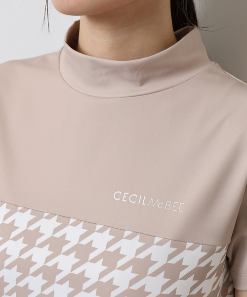 CECIL McBEE（セシルマクビー）の「ハウンドトゥース切り替え半袖モックネックシャツ（Tシャツ/カットソー・レディース・ブラック/ベージュ・2(M)/3(L)/1(S)）」の18枚目の写真