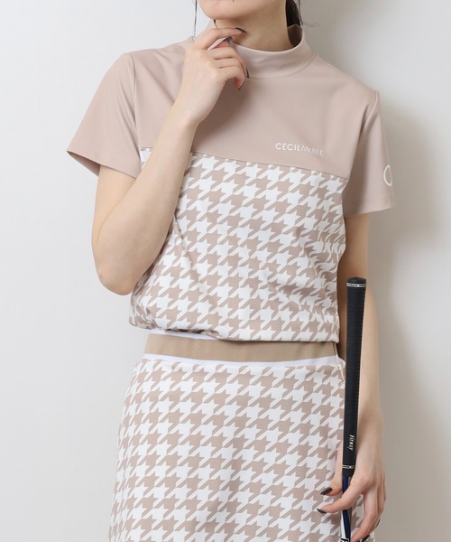 CECIL McBEE（セシルマクビー）の「ハウンドトゥース切り替え半袖モックネックシャツ（Tシャツ/カットソー・レディース・ブラック/ベージュ・2(M)/3(L)/1(S)）」の8枚目の写真