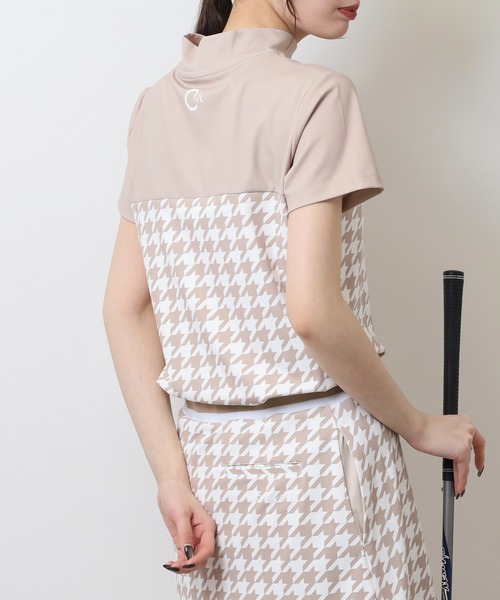 CECIL McBEE（セシルマクビー）の「ハウンドトゥース切り替え半袖モックネックシャツ（Tシャツ/カットソー・レディース・ブラック/ベージュ・2(M)/3(L)/1(S)）」の9枚目の写真