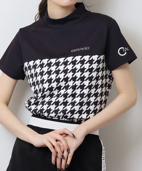 CECIL McBEE（セシルマクビー）の「ハウンドトゥース切り替え半袖モックネックシャツ（Tシャツ/カットソー・レディース・ブラック/ベージュ・2(M)/3(L)/1(S)）」の16枚目の写真